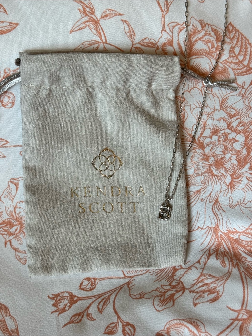 Kendra Scott Silver B Initial Necklace with Pouch